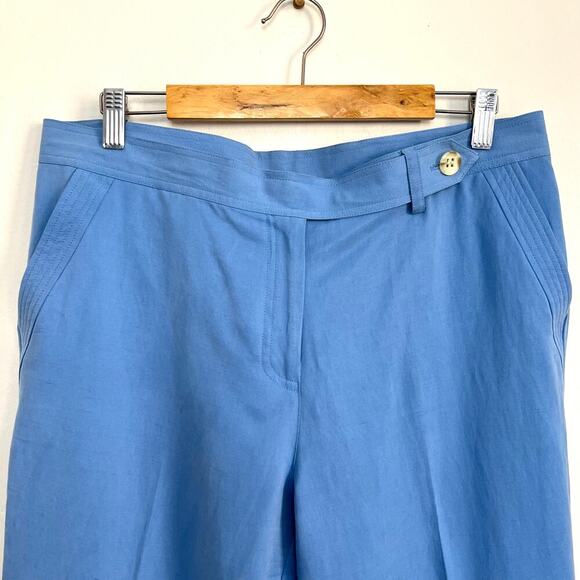 Vintage 90s Liz Claiborne Silk Linen Blue Open Front Blazer Trouser Suit Set 10 - Picture 7 of 14